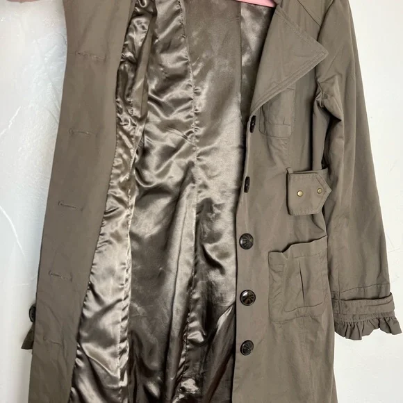 Women’s olive green tan Trench Coat - Picture 13 of 14